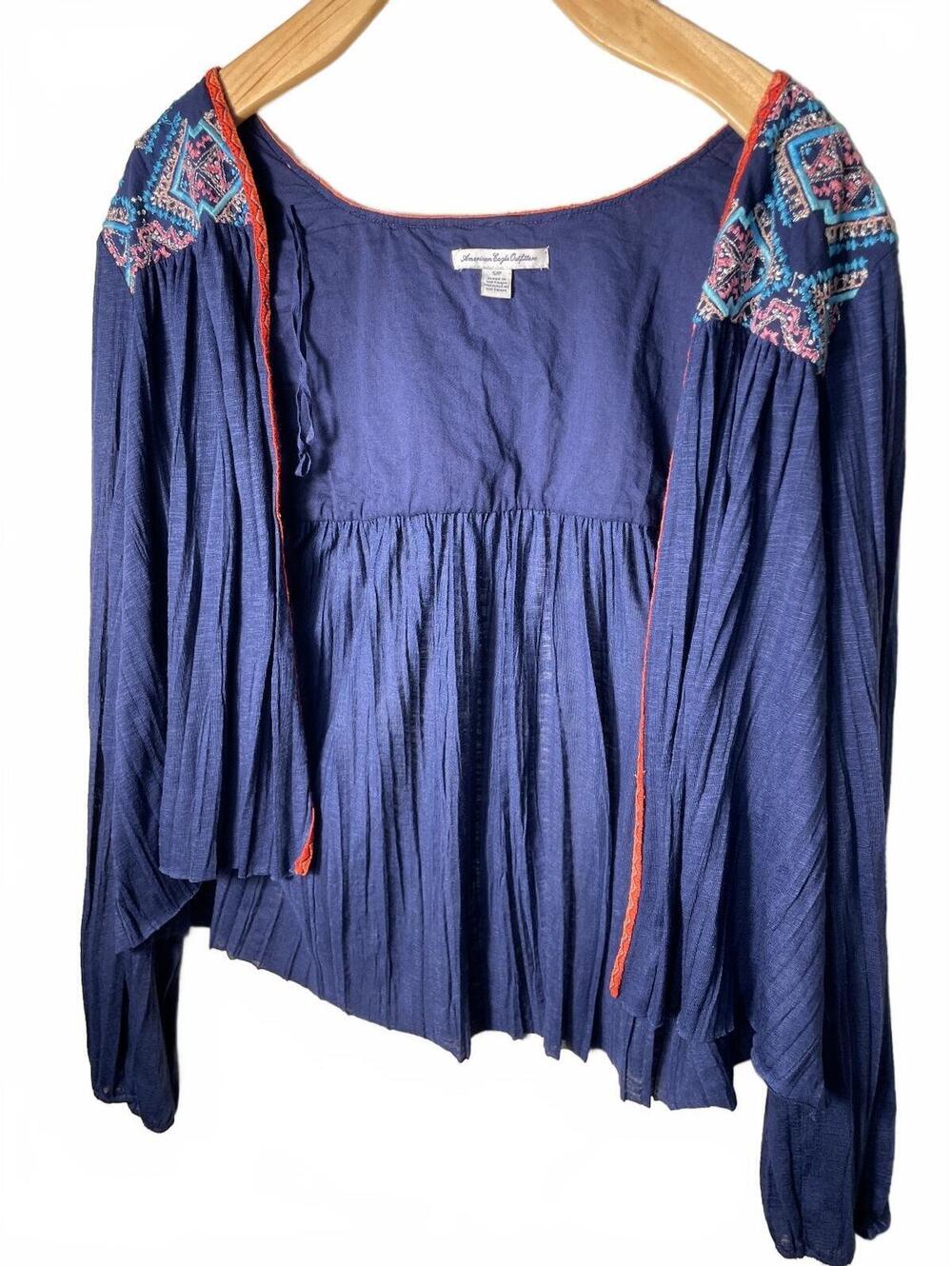 American Eagle Outfitters Embroidered Peasant Blouse Womens Size Small Boho